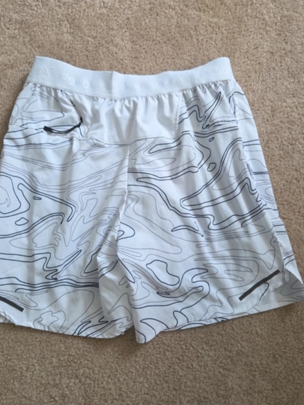 Beach Athletic White Shorts with Black Topographic Lines